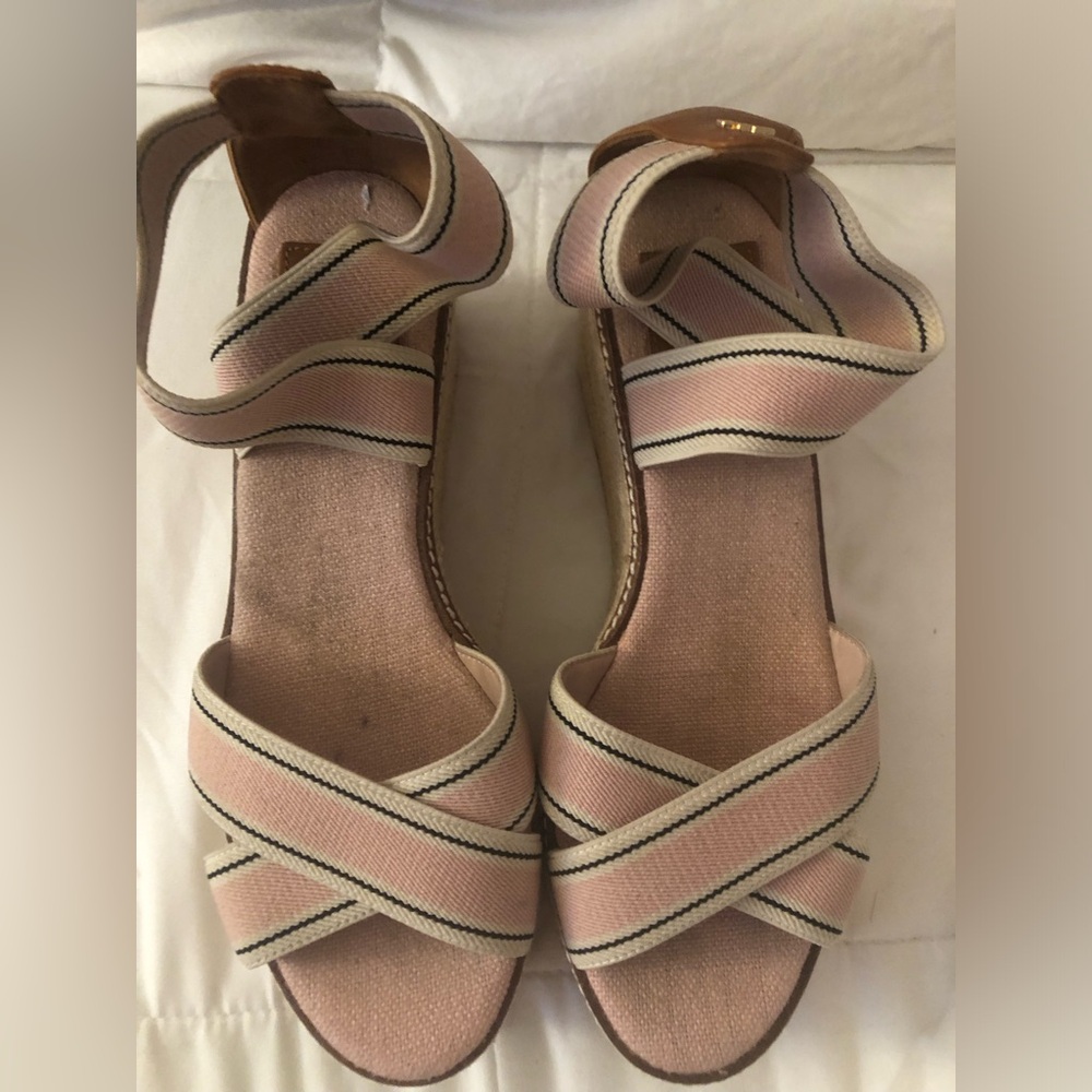Tory Burch Pink Striped Canvas wedge  Women's Sandals